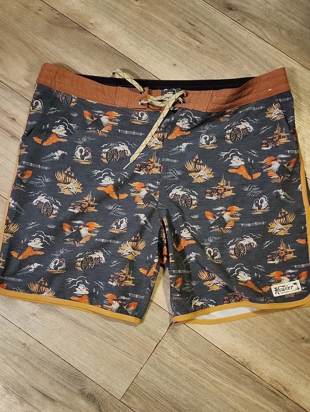 Howler Brothers Black & Orange Patterned Board Shorts